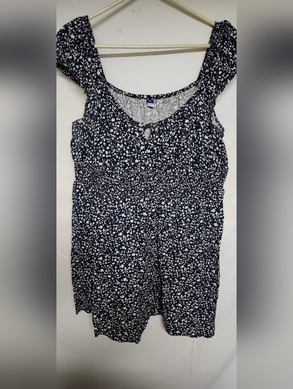 Women’s Navy Floral Smocked Short Sleeve Dress
